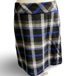 Talbots Wool Plaid Skirt Blue Black Petite 4 Classic A Line Winter Preppy